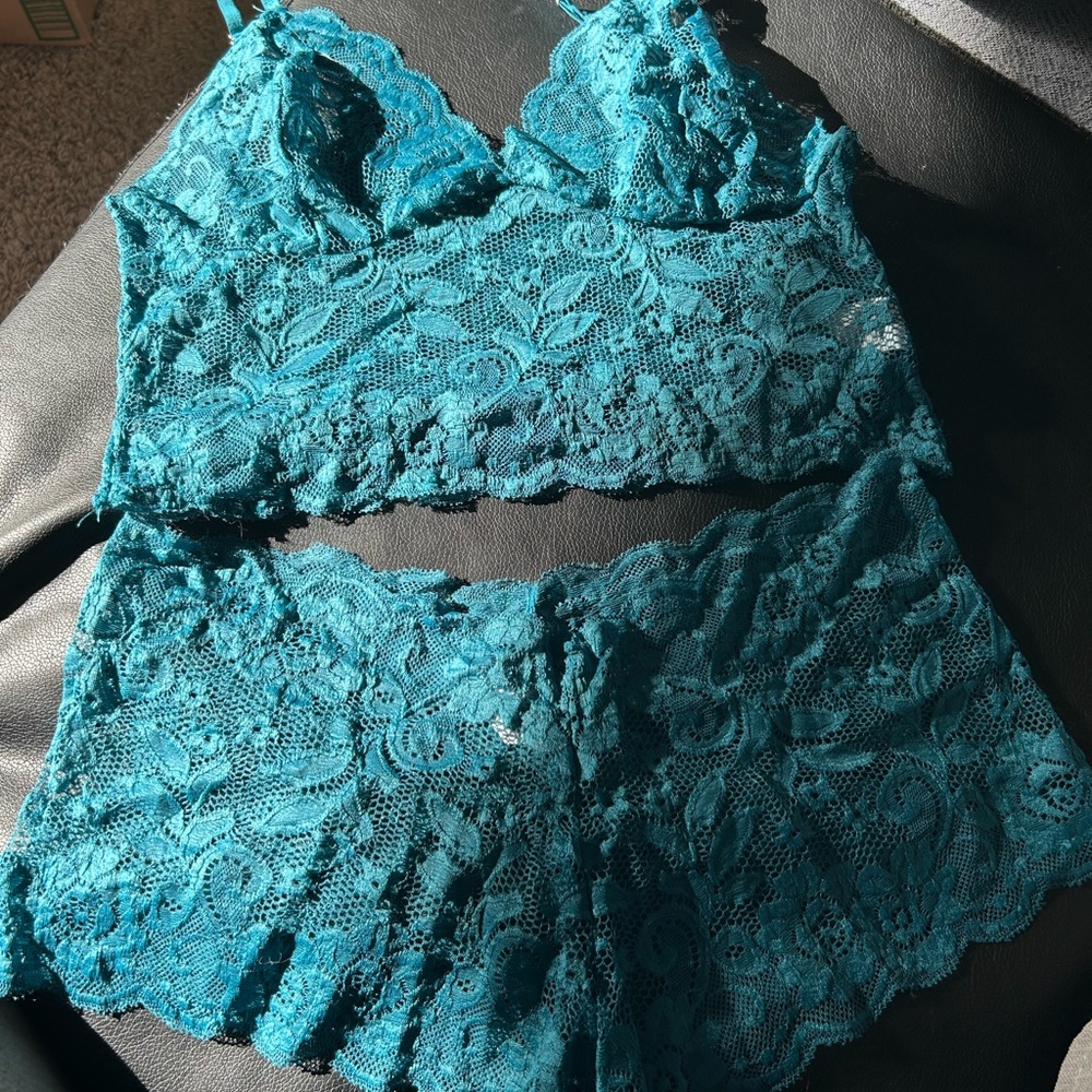 Teal Lace Bralette and Shorts Set